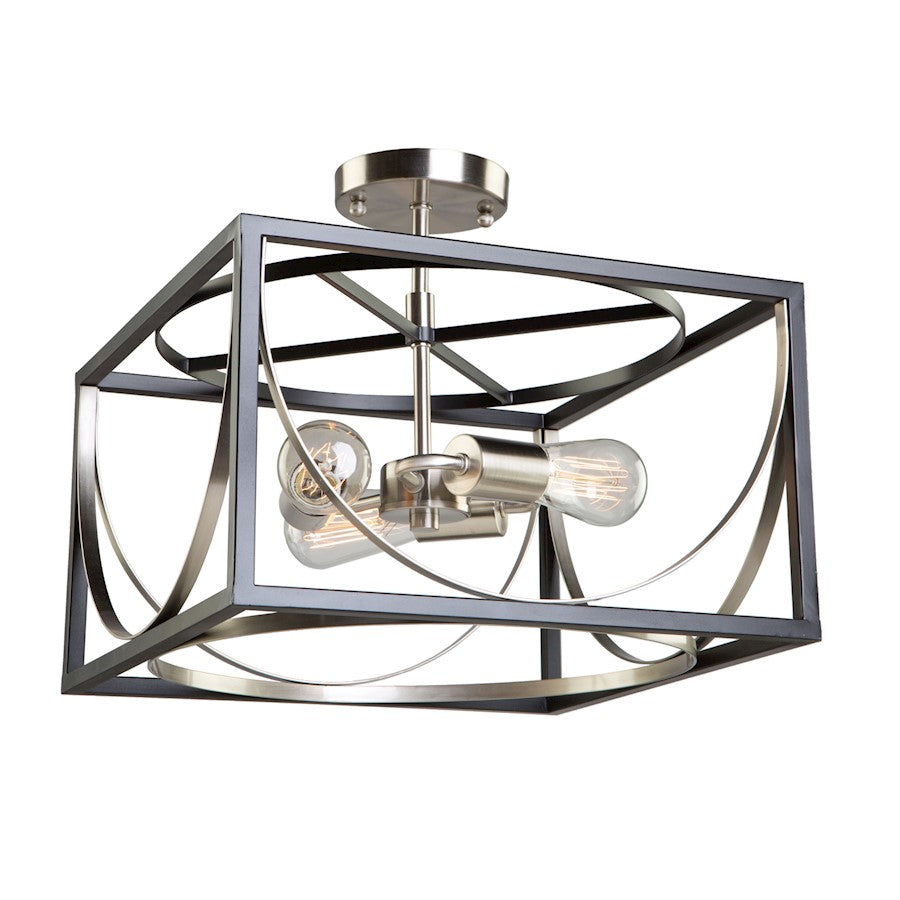 Artcraft Corona 3 Light 8" Semi-Flush Mount, Black/Polished Nickel - CL15093