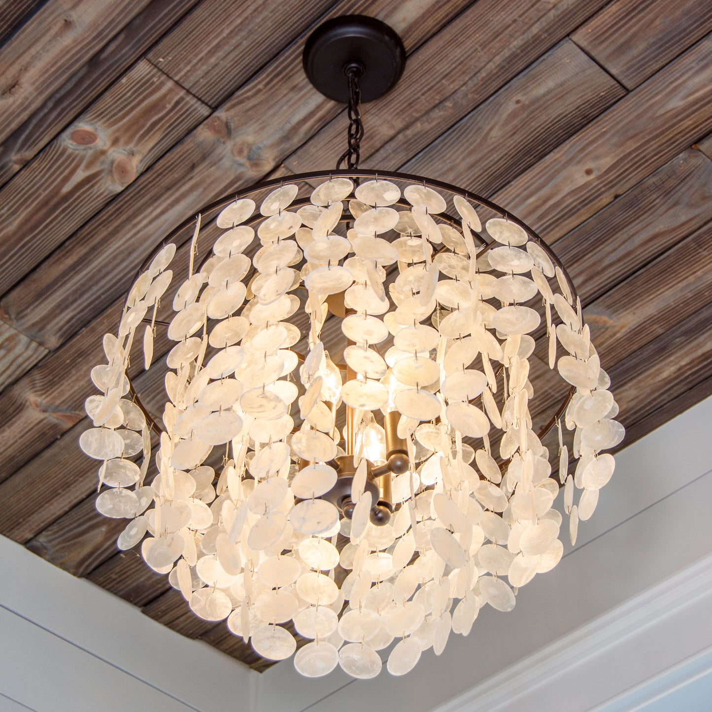 Brielle Capiz Shell Chandelier, Dark Bronze