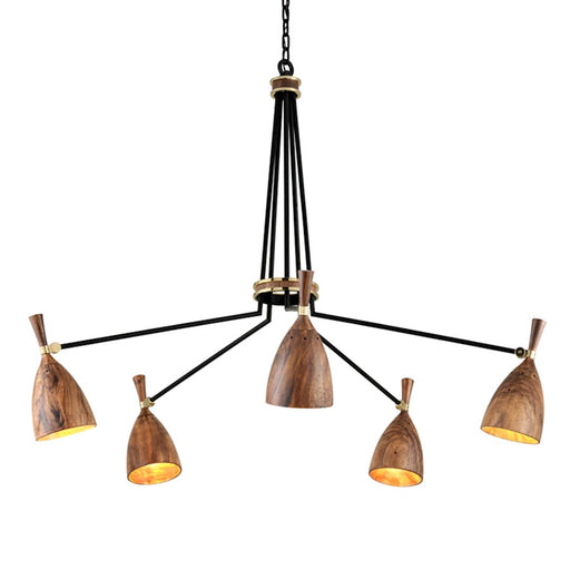 Corbett Lighting Utopia 5 Light Chandelier, Black Brass/Wood/Acacia - 280-05-SBK