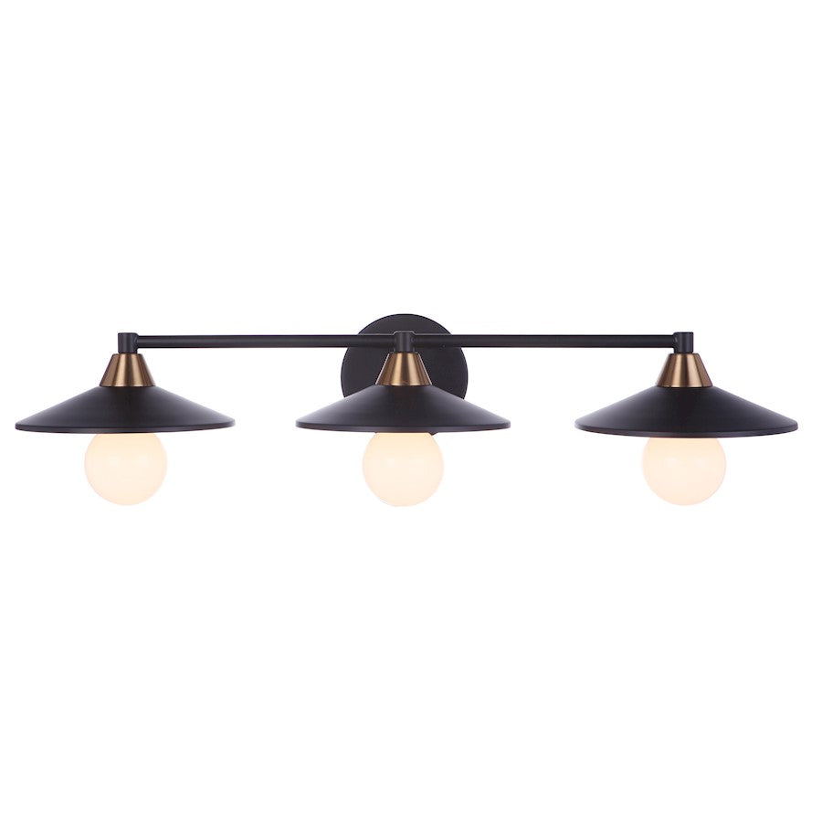 Craftmade Isaac 3 Light Vanity, Flat Black/Satin Brass - 12529FBSB3