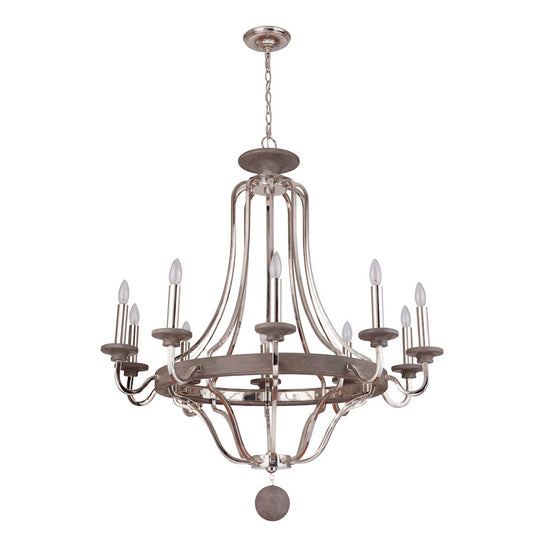 Craftmade Ashwood 10 Light Chandelier, Polished Nickel/Grey Wood - 36510-PLNGRW