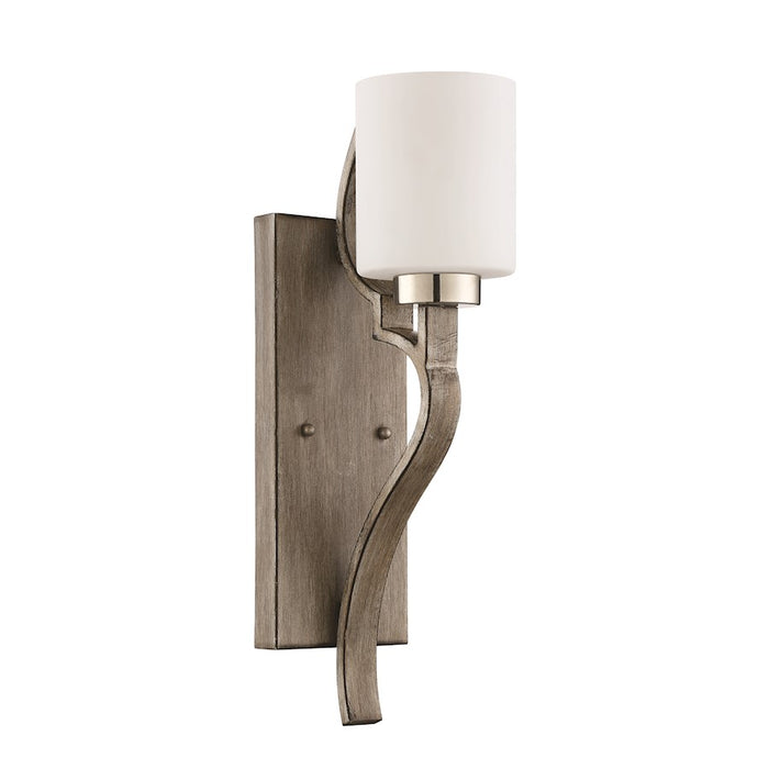 Craftmade Jasmine 1 Lt Sconce, Polished Nickel & Weathered Fir w/White Frosted