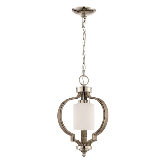 1 Light Pendant, Polished Nickel & Weathered Fir