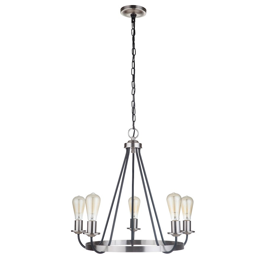 Craftmade Randolph 5 Light Chandelier, Black/BP Nickel - 50325-FBBNK