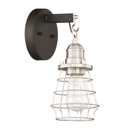 Craftmade Thatcher 1 Light Sconce, Black/BP Nickel Cage - 50601-FBBNK