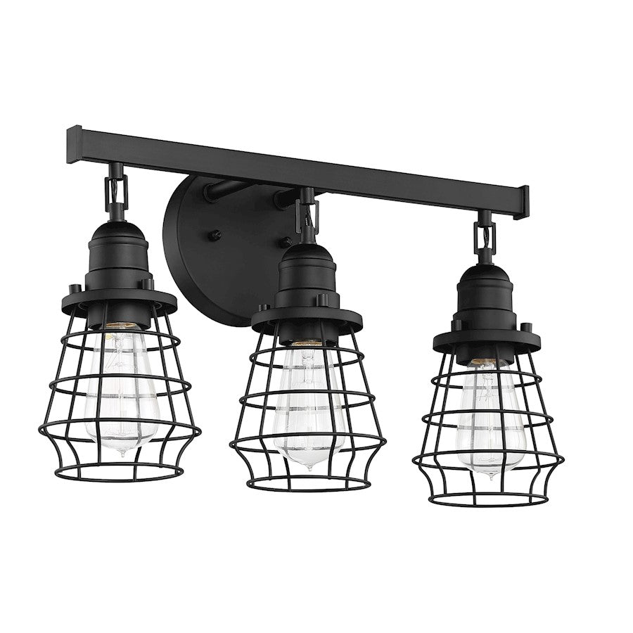 Craftmade Thatcher 3 Light Vanity, Flat Black/Flat Black Cages - 50603-FB