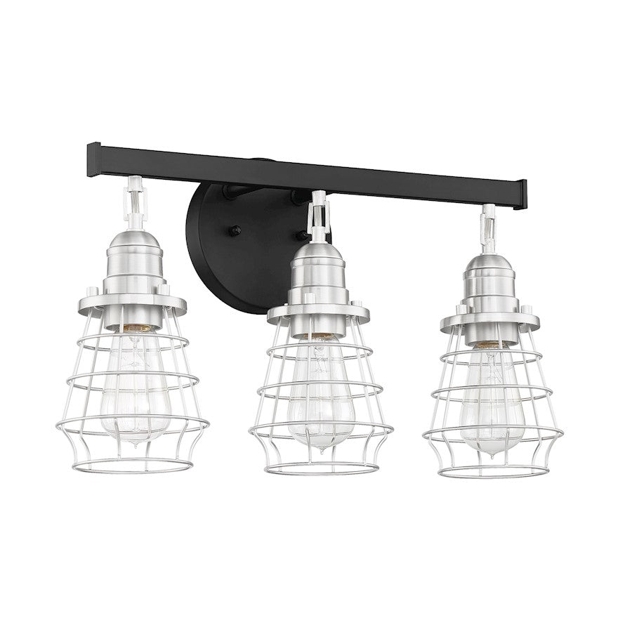 Craftmade Thatcher 3 Light Vanity, Black/BP Nickel Cages - 50603-FBBNK