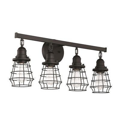 Craftmade Thatcher 4 Light Vanity, Flat Black/Flat Black Cages - 50604-FB