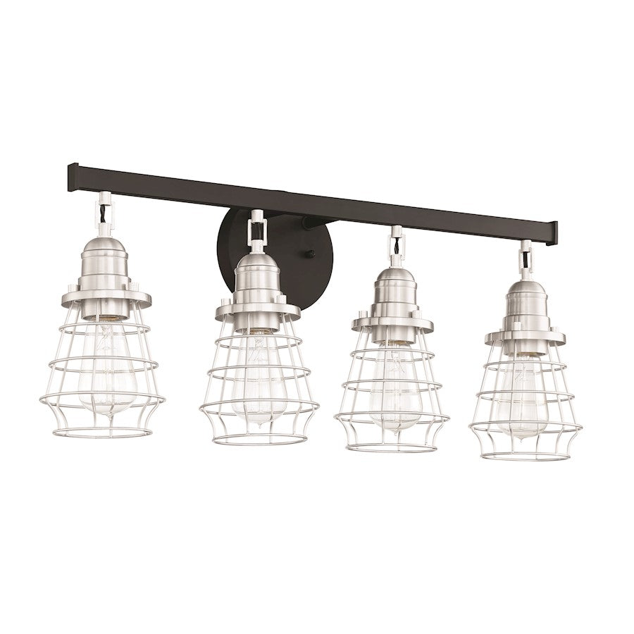 Craftmade Thatcher 4 Light Vanity, Black/BP Nickel Cages - 50604-FBBNK