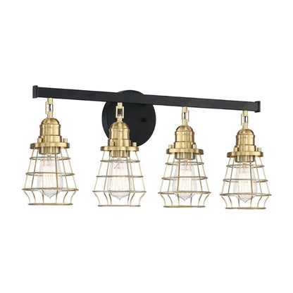 Craftmade Thatcher 4 Light Vanity, Flat Black/Satin Brass Cages - 50604-FBSB