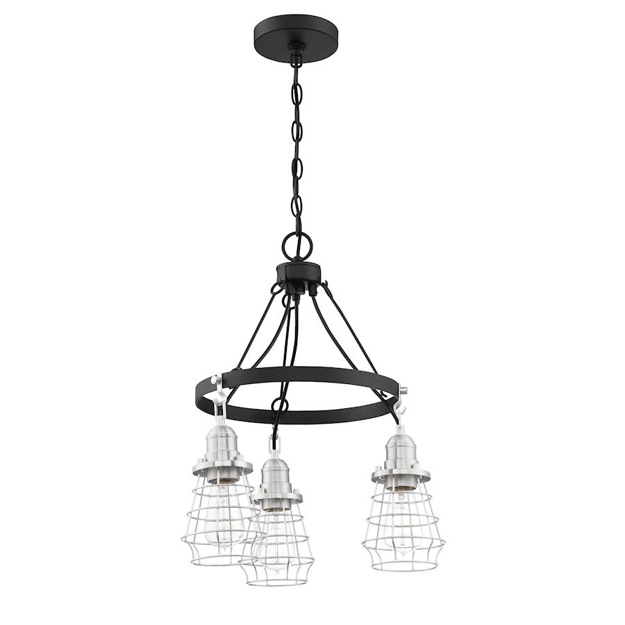 Craftmade Thatcher 3 Light Down Chandelier, Black/BP Nickel Cages - 50623-FBBNK