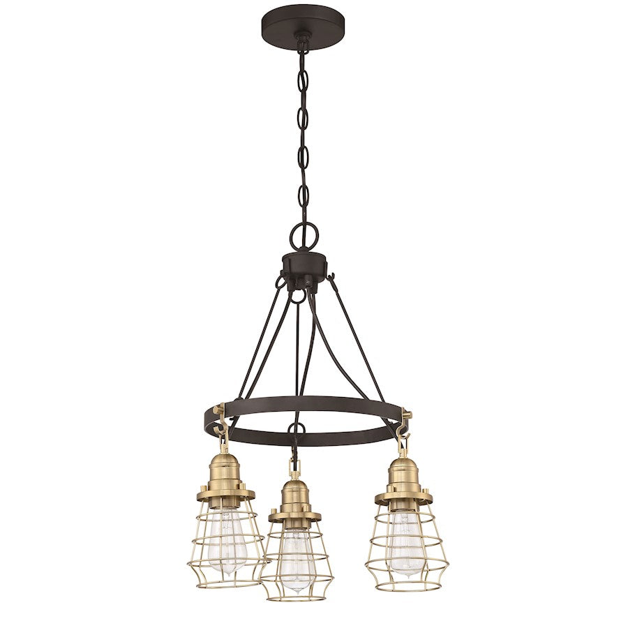 Craftmade Thatcher 3 Light Down Chandelier, Black/Brass Cages - 50623-FBSB