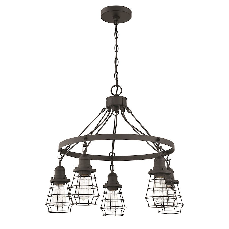 Craftmade Thatcher 5 Light Down Chandelier, Black/Black Cages - 50625-FB