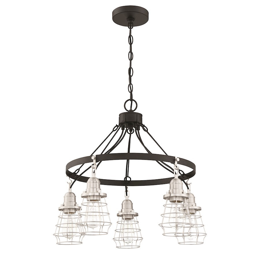 Craftmade Thatcher 5 Light Down Chandelier, Black/BP Nickel Cages - 50625-FBBNK