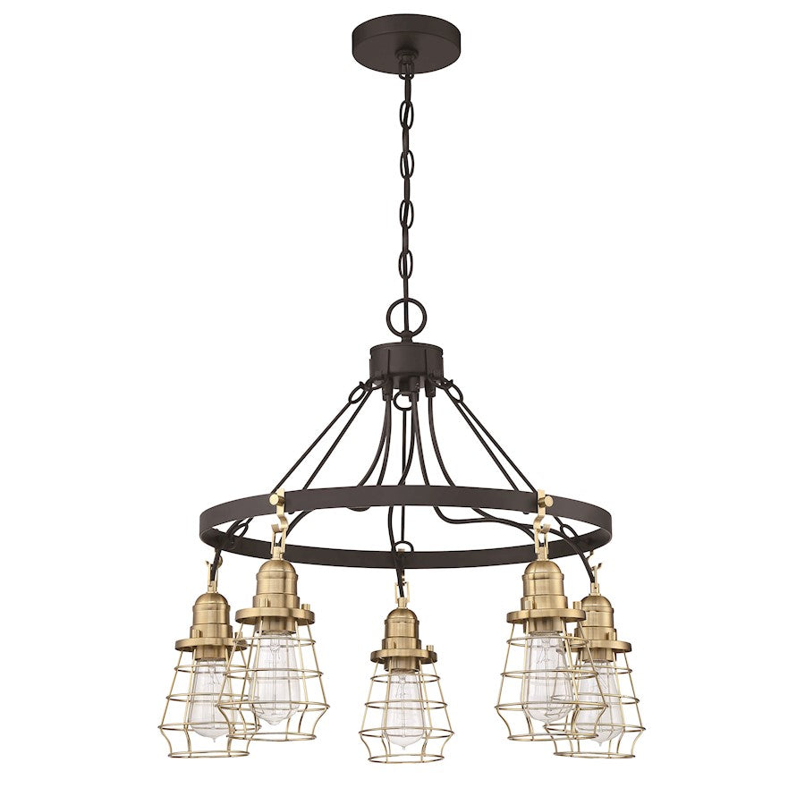 Craftmade Thatcher 5 Light Down Chandelier, Black/Brass Cages - 50625-FBSB