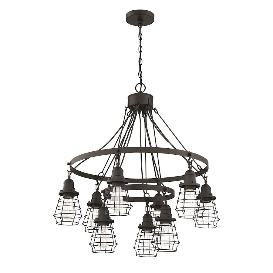 Craftmade Thatcher 9 Light Down Chandelier, Black/Black Cages - 50629-FB