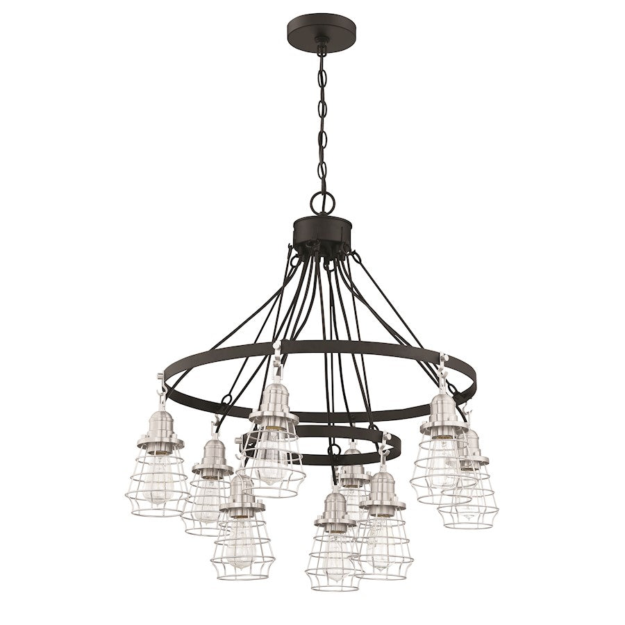 Craftmade Thatcher 9 Light Down Chandelier, Black/BP Nickel Cages - 50629-FBBNK