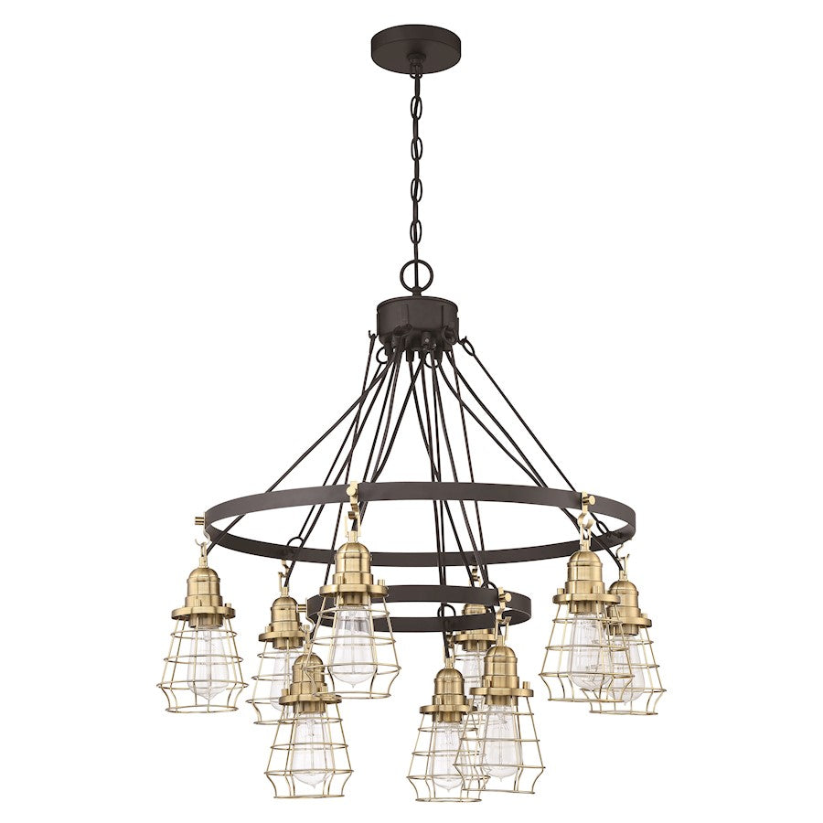 Craftmade Thatcher 9 Light Down Chandelier, Black/Brass Cages - 50629-FBSB