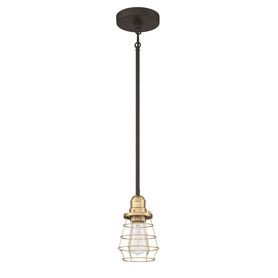 Craftmade Thatcher 1 Light Mini Pendant, Black/Brass Cage - 50691-FBSB