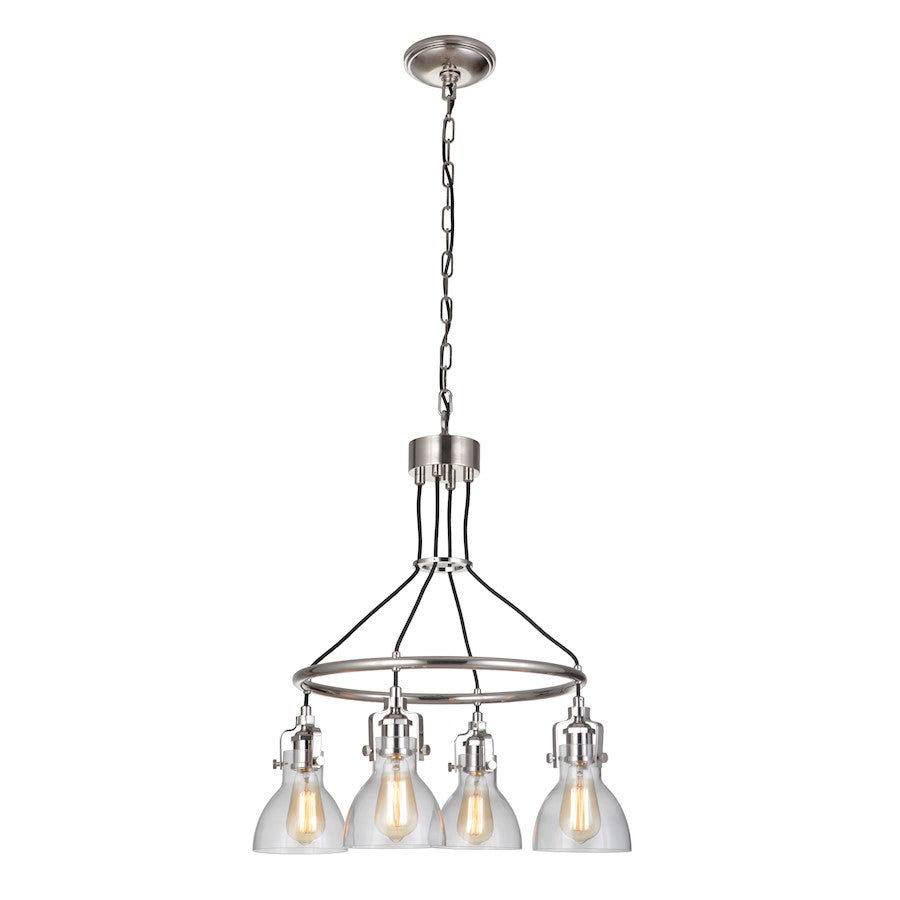 Craftmade State House 4 Light Chandelier, Nickel/Clear Glass - 51224-PLN