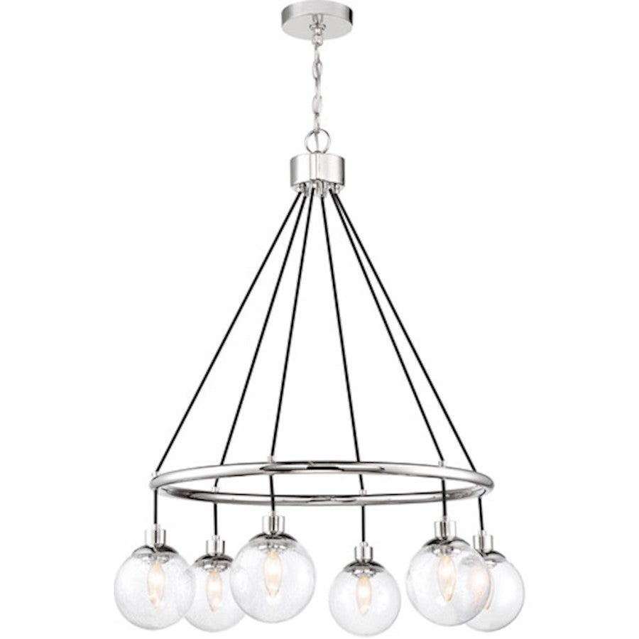 Craftmade Que 6 Light Chandelier, Chrome/Clear Seeded - 53326-CH