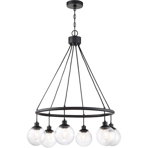 Craftmade Que 6 Light Chandelier, Flat Black/Clear Seeded - 53326-FB