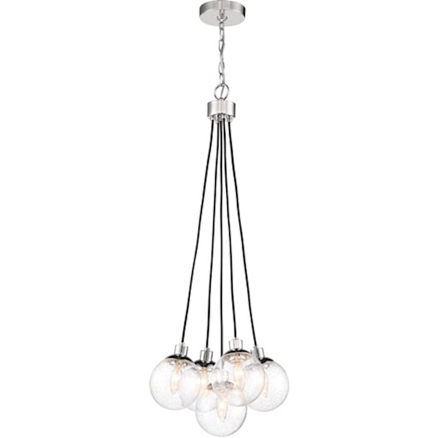 Craftmade Que 5 Light Pendant, Chrome/Clear Seeded - 53395-CH