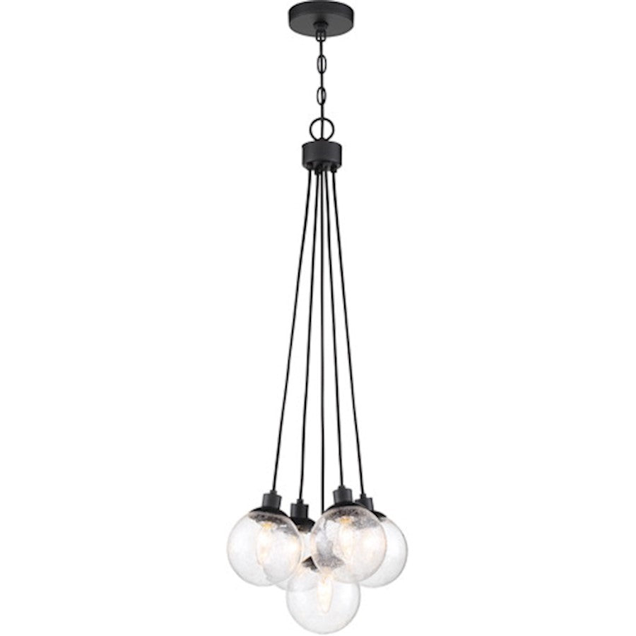 Craftmade Que 5 Light Pendant, Flat Black/Clear Seeded - 53395-FB