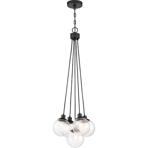 Craftmade Que 5 Light Pendant, Flat Black/Clear Seeded - 53395-FB