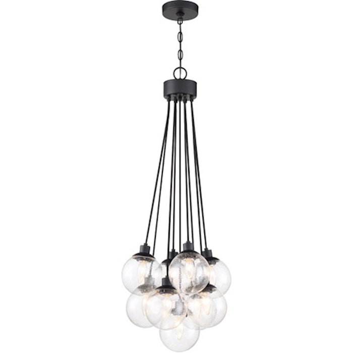 Craftmade Que 9 Light Pendant, Flat Black/Clear Seeded - 53399-FB
