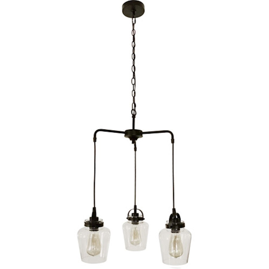 Craftmade Trystan 3 Light Chandelier, Flat Black/Clear - 53523-FB