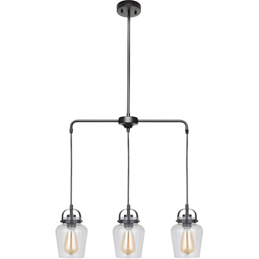 Craftmade Trystan 3 Light 6" Pendant, Flat Black/Clear - 53593-FB