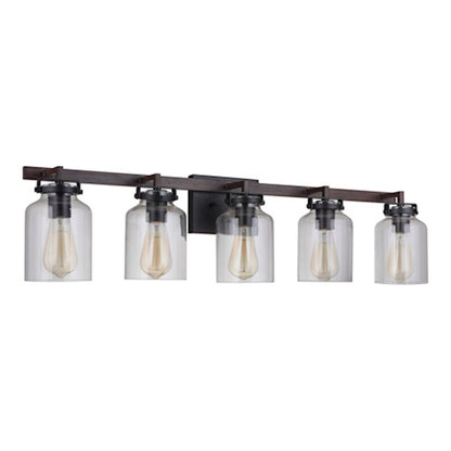 Craftmade Foxwood 5 Light Vanity, Flat Black/Dark Teak - 53605-FBDT