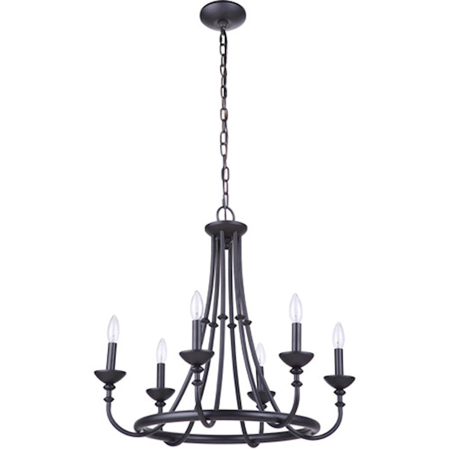 Craftmade Marlowe 6 Light Chandelier, Flat Black - 53726-FB