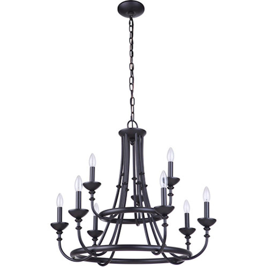 Craftmade Marlowe 9 Light Chandelier, Flat Black - 53729-FB