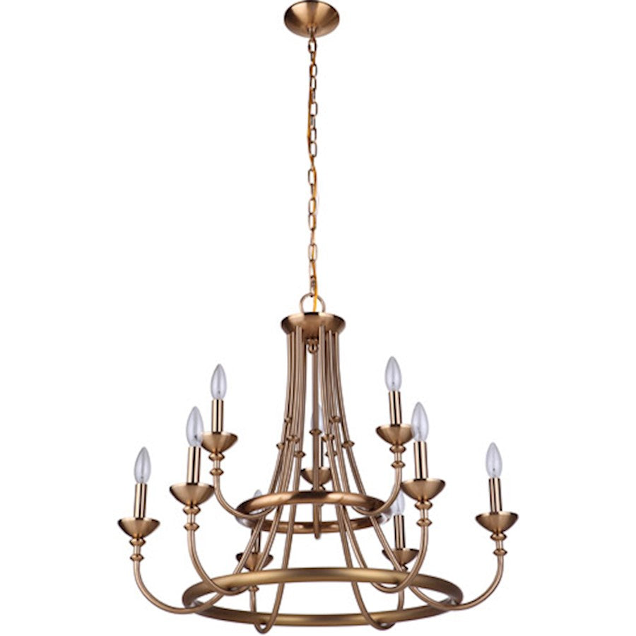 Craftmade Marlowe 9 Light Chandelier, Satin Brass - 53729-SB