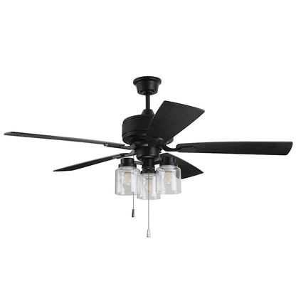 Craftmade Kate 3 Light Ceiling Fan w/Blades, Flat Black - KTE52FB5