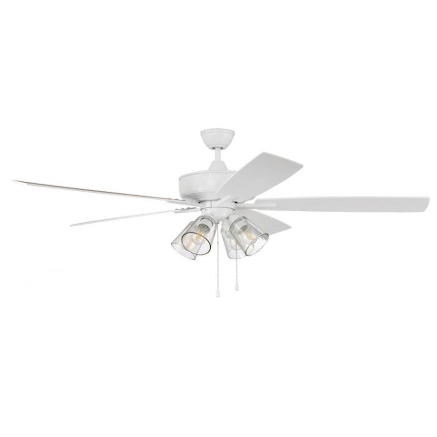 Craftmade Super Pro 104 60" Fan w/Blades, 4 Light Kit, WH/Clear - S104W5-60WWOK