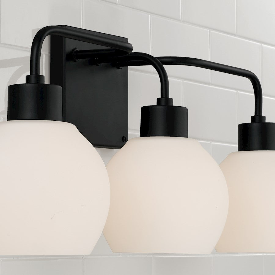 Tanner 3 Light Bathroom Vanity Light, Black/Soft White