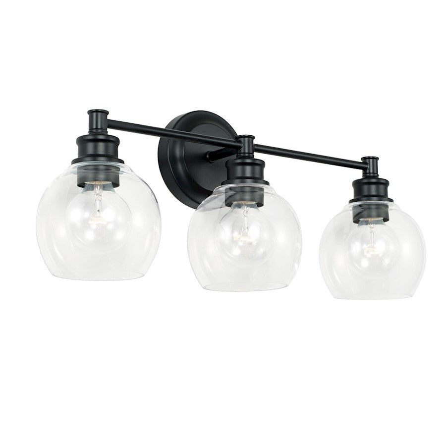 Capital Lighting Mid Century 3 Light Vanity in Matte Black/Clear - 121131MB-426