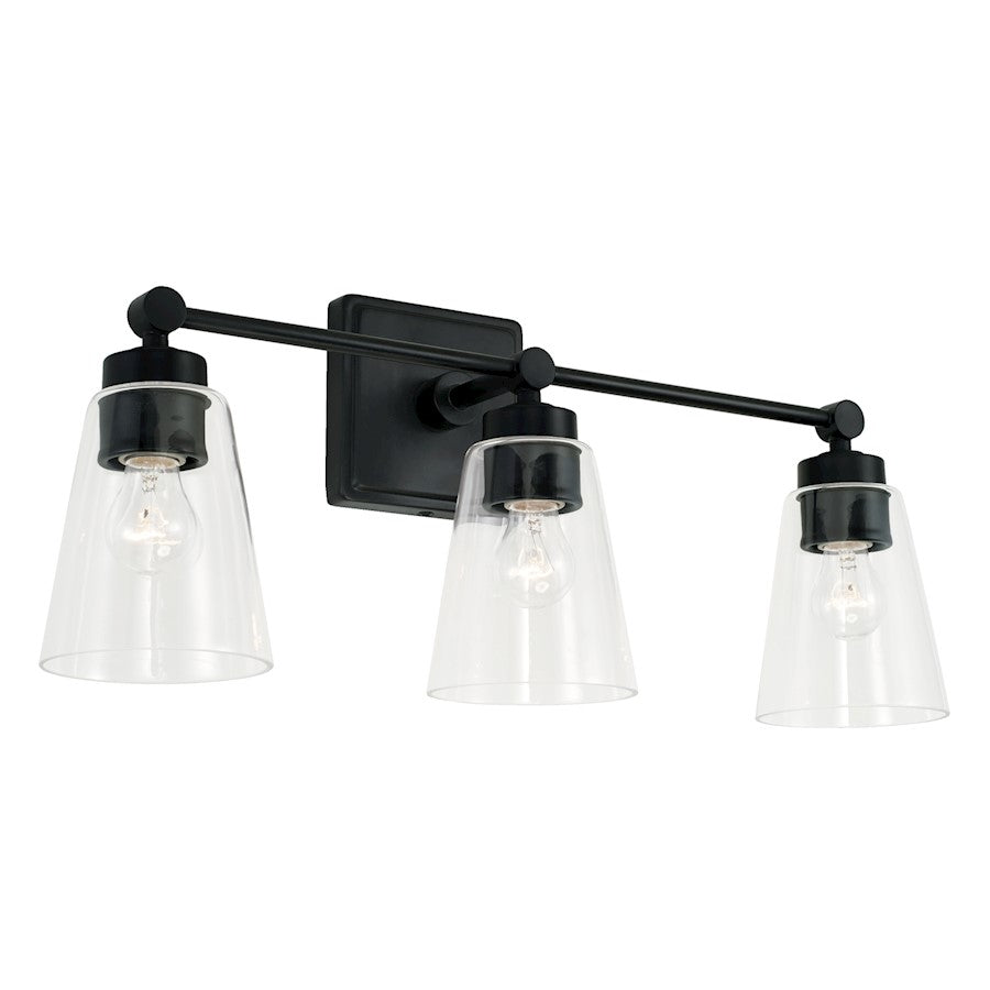 Capital Lighting Rory 3 Light Vanity in Matte Black/Clear - 121831MB-432