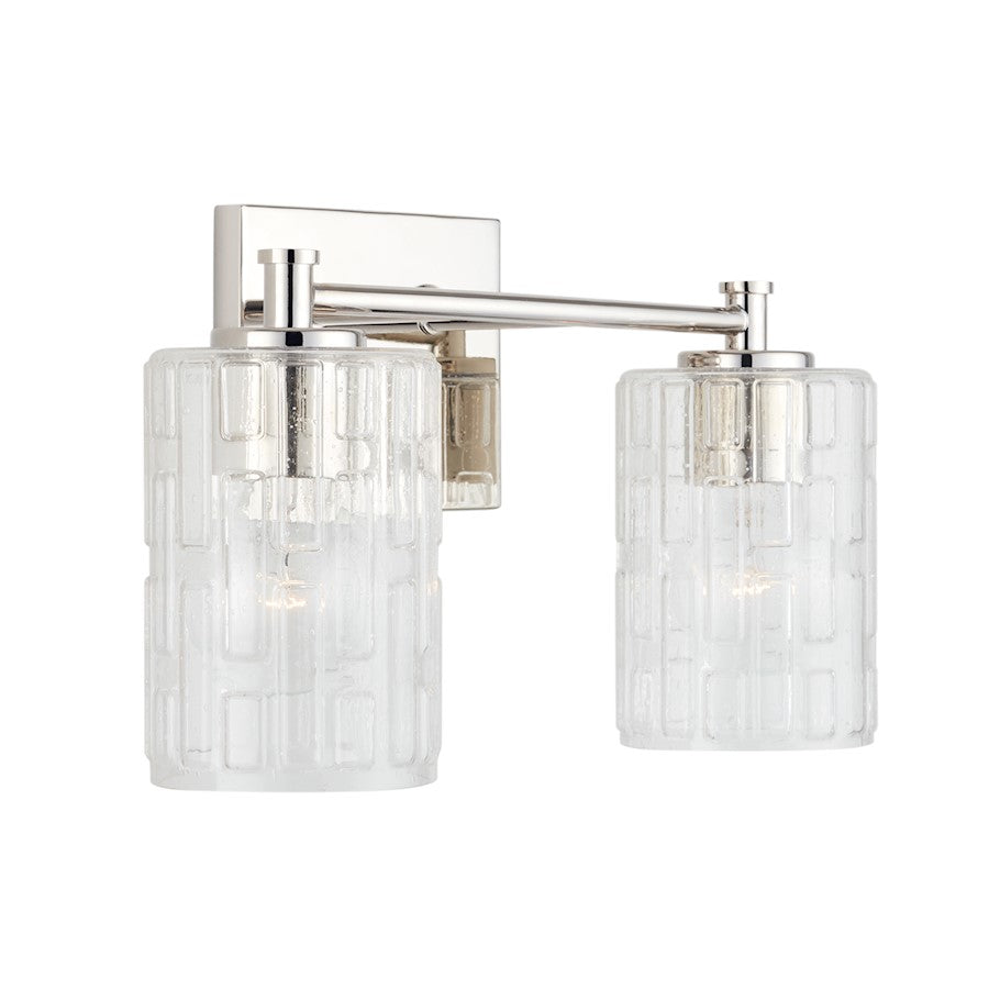 Capital Lighting 2-Light Vanity, Polished Nickel/Clear Embossed - 138321PN-491