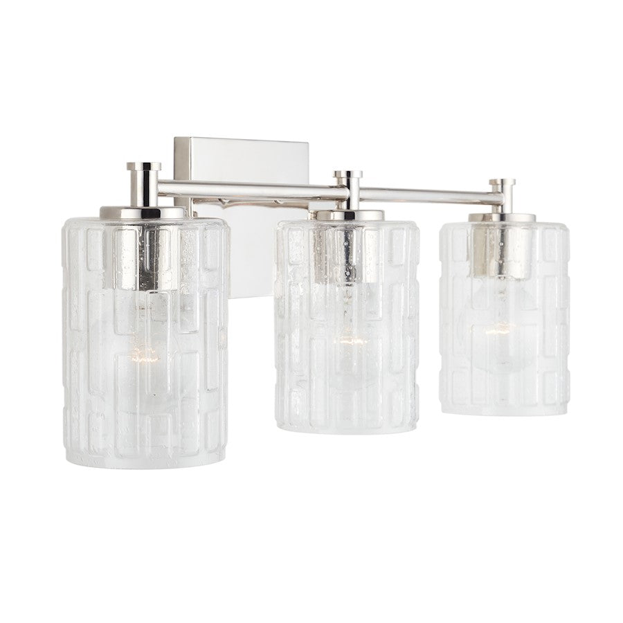 Capital Lighting 3-Light Vanity, Polished Nickel/Clear Embossed - 138331PN-491