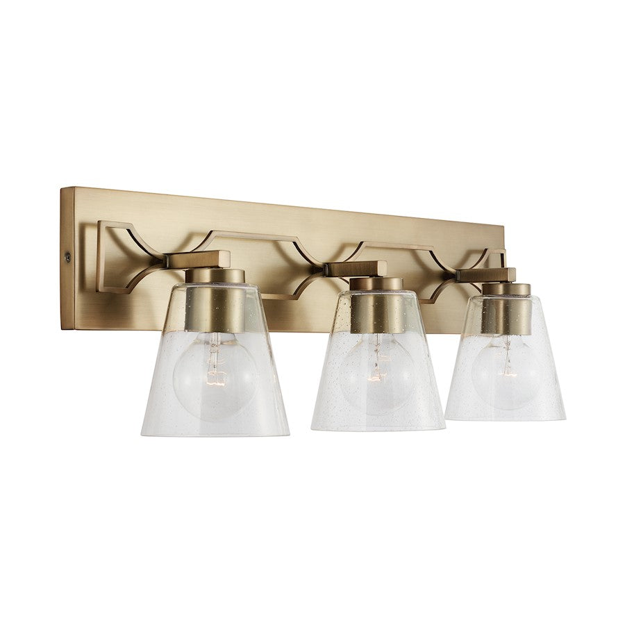 Capital Lighting Jordyn 3-Light Vanity, Aged Brass/Clear Seeded - 138931AD-494