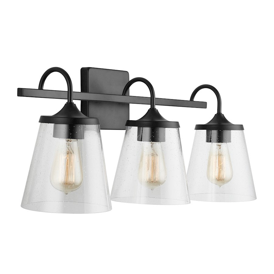 Capital Lighting 3-Light Vanity, Matte Black/Clear Seeded - 139132MB-496