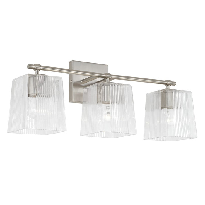 Capital Lighting Lexi 3 Light Vanity, Brushed Nickel/Clear Fluted - 141731BN-508