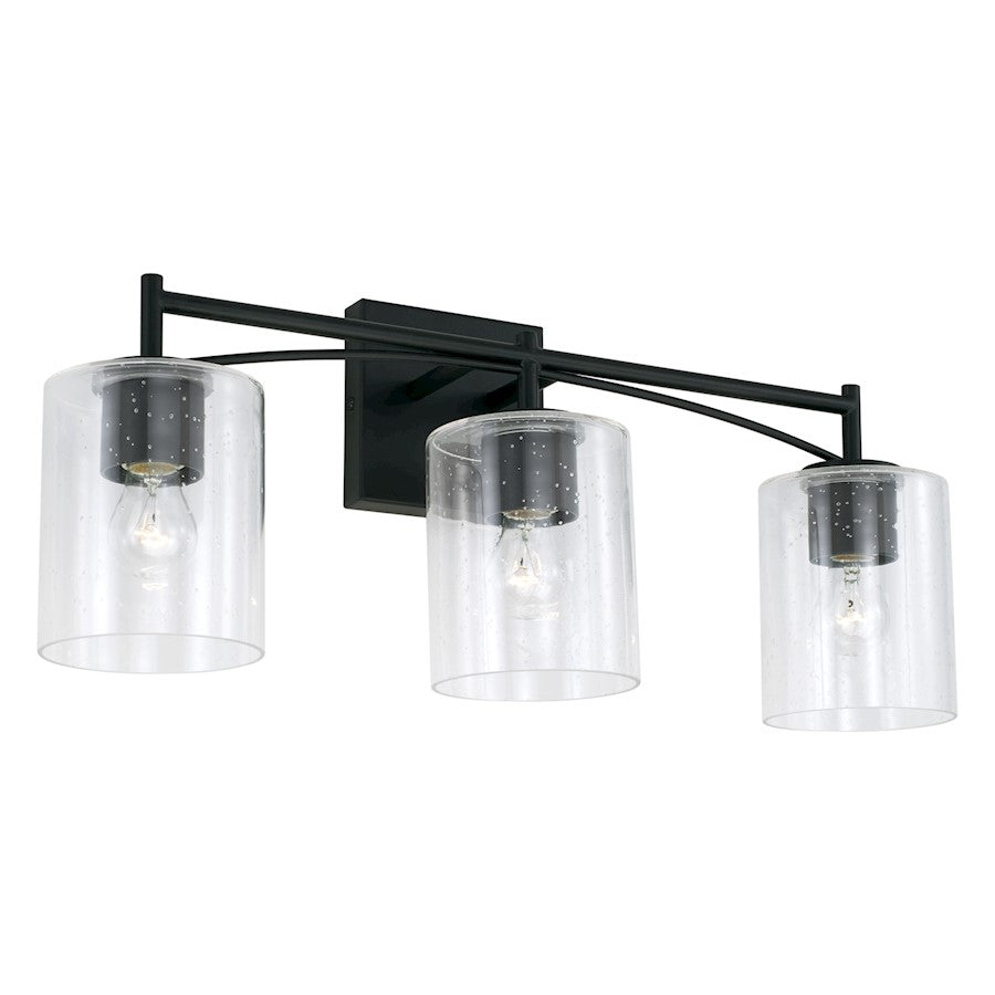 Capital Lighting Peyton 3 Light Vanity, Matte Black/Clear Seeded - 142031MB-510