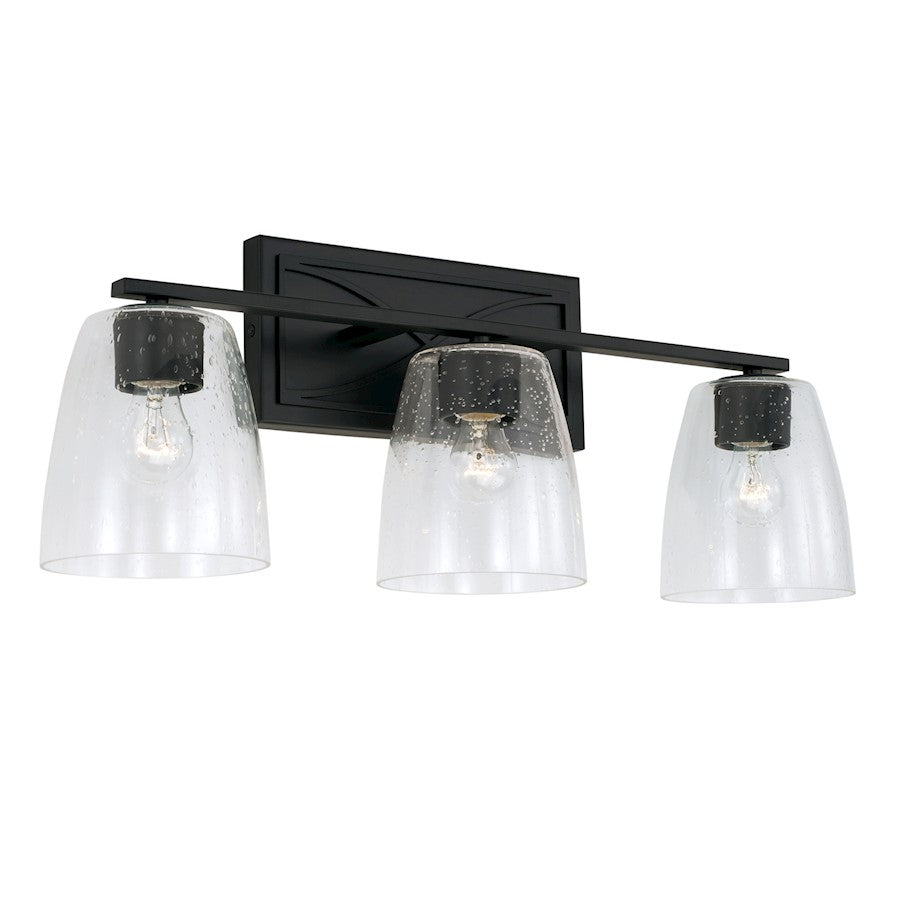 Capital Lighting Sylvia 3 Light Vanity, Matte Black/Clear Seeded - 142331MB-488