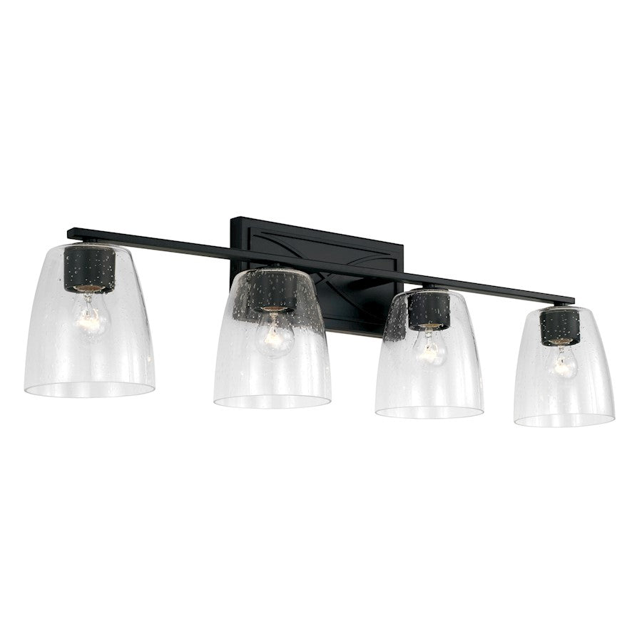 Capital Lighting Sylvia 4 Light Vanity, Matte Black/Clear Seeded - 142341MB-488