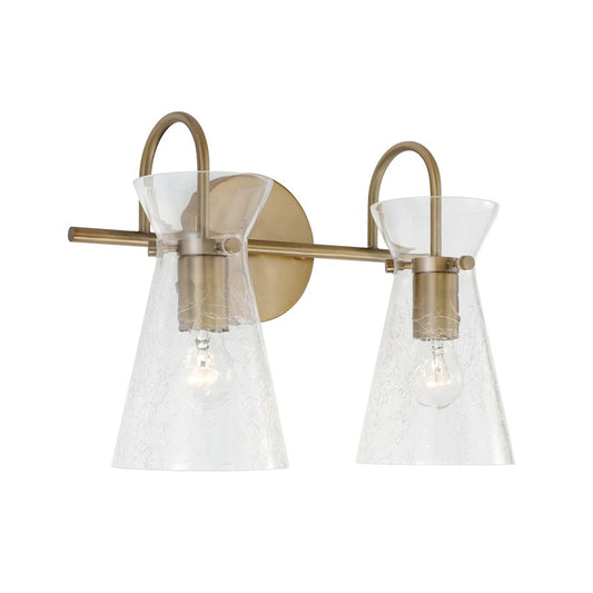 Capital Lighting Mila 2 Light Vanity, Aged Brass/Clear Half-Crackle - 142421AD